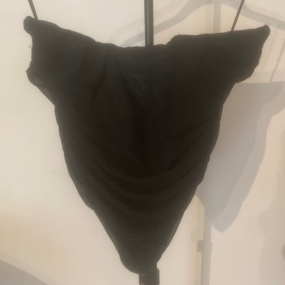 Strapless Black Mesh Cropped Shirt / Urban Outfitters